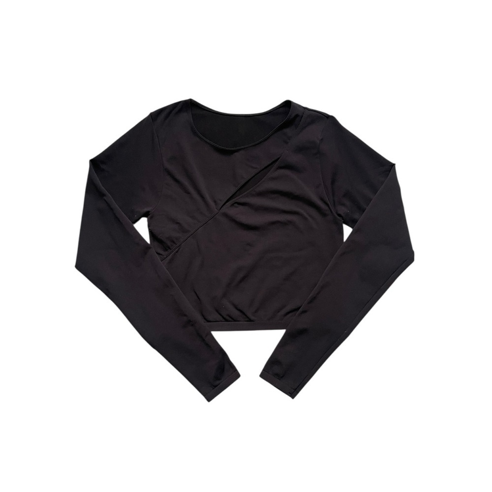 Black Long Sleeve Women's Athletic Cropped Top with a Slit M